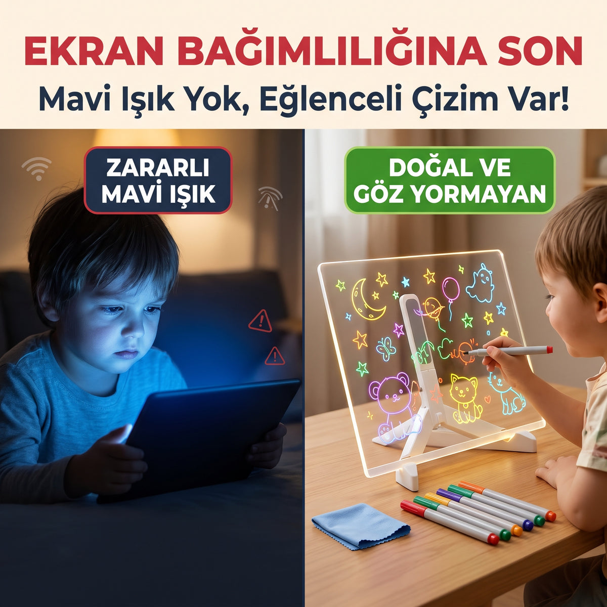 Çocukları Ekrandan Uzaklaştıran Led Işıklı Çizim Tahtası