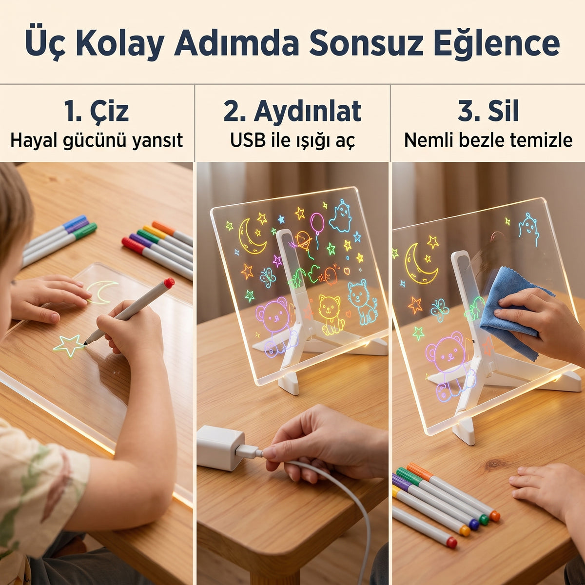 Çocukları Ekrandan Uzaklaştıran Led Işıklı Çizim Tahtası